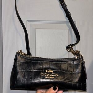 Coach Charlotte Croc EmbossedBlack Leather Shoulder Bag